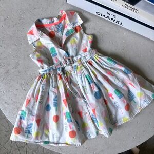 Marks & Spencer Kids Ivory Ice Cream Print Cotton Belted Shirt Dress 1-1.5 Year